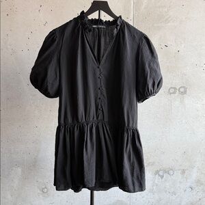 Zara Black Puff Sleeve Drop Waist Babydoll Mini Dress